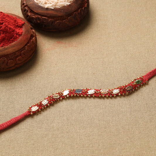 Hand Embroidered Beadwork Leaf Sequin Rakhi