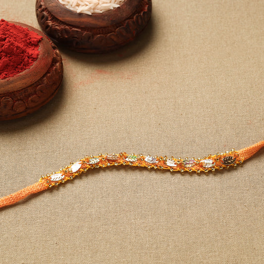 Hand Embroidered Beadwork Leaf Sequin Rakhi