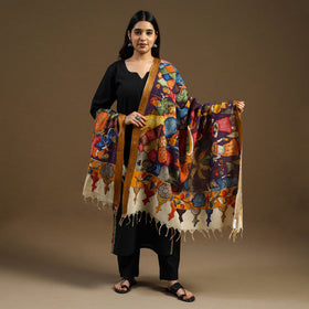 Multicolor Pen Work Chanderi Silk Handpainted Kalamkari Dupatta