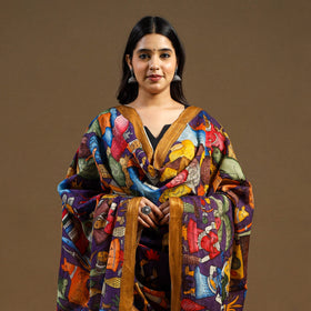 Multicolor Pen Work Chanderi Silk Handpainted Kalamkari Dupatta