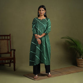 Green - tie-dye cotton a-line leheriya kurta 01