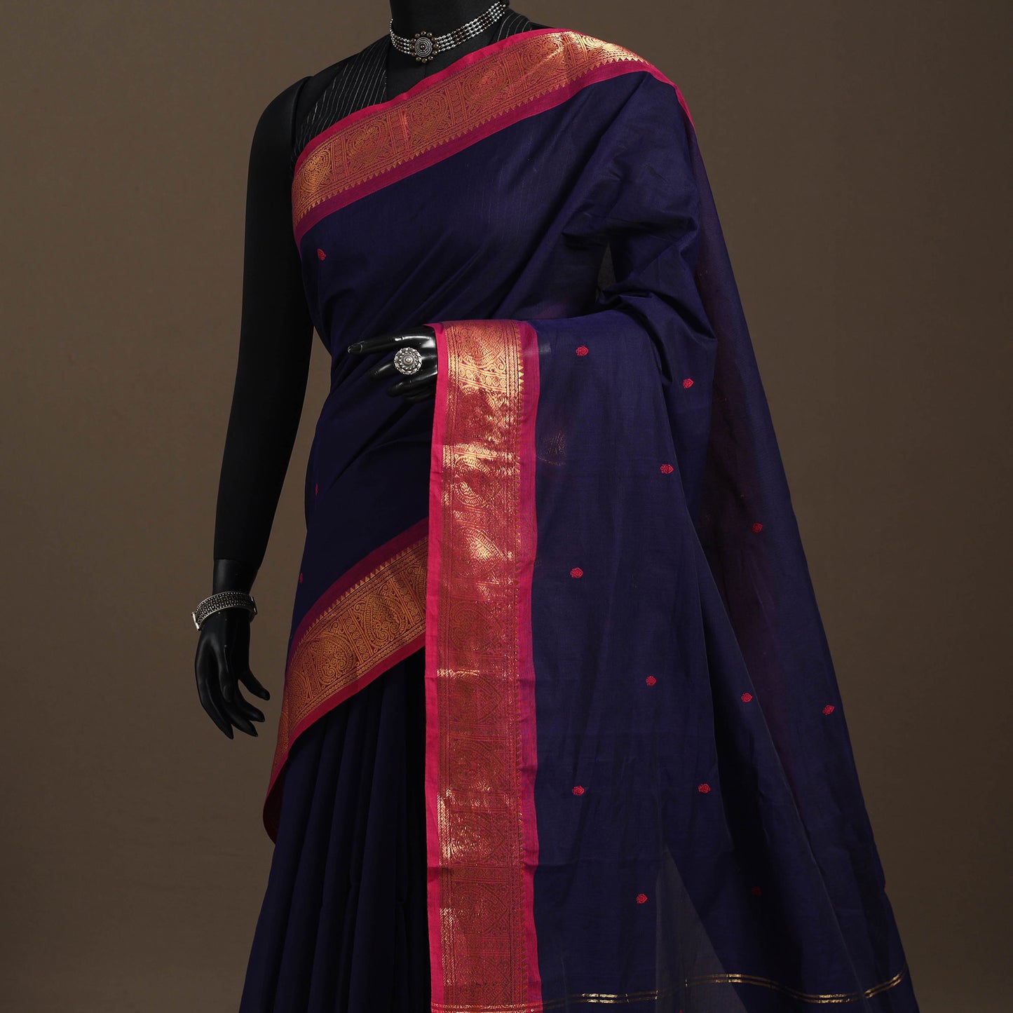 Blue - kandangi buti chettinad cotton saree with border 30