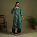 Green - tie-dye cotton a-line leheriya kurta 01