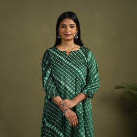 Green - tie-dye cotton a-line leheriya kurta 01