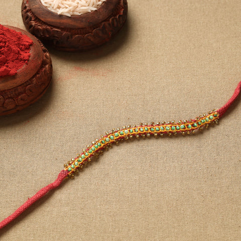 Buy Hand Embroidered Beadwork Leaf Sequin Rakhi Online at iTokri.com