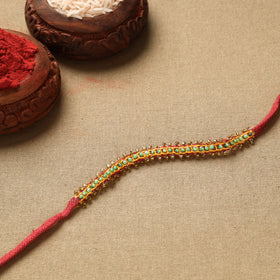 Buy Hand Embroidered Beadwork Leaf Sequin Rakhi Online at iTokri.com