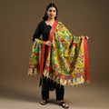 Green Pen Work Chanderi Silk Handpainted Kalamkari Dupatta