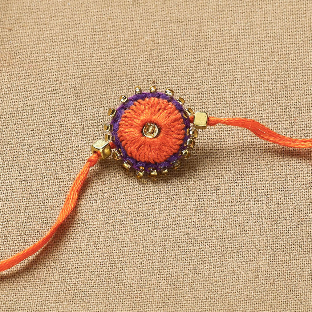 Buy Hand Embroidered Beadwork Leaf Sequin Rakhi Online at iTokri.com