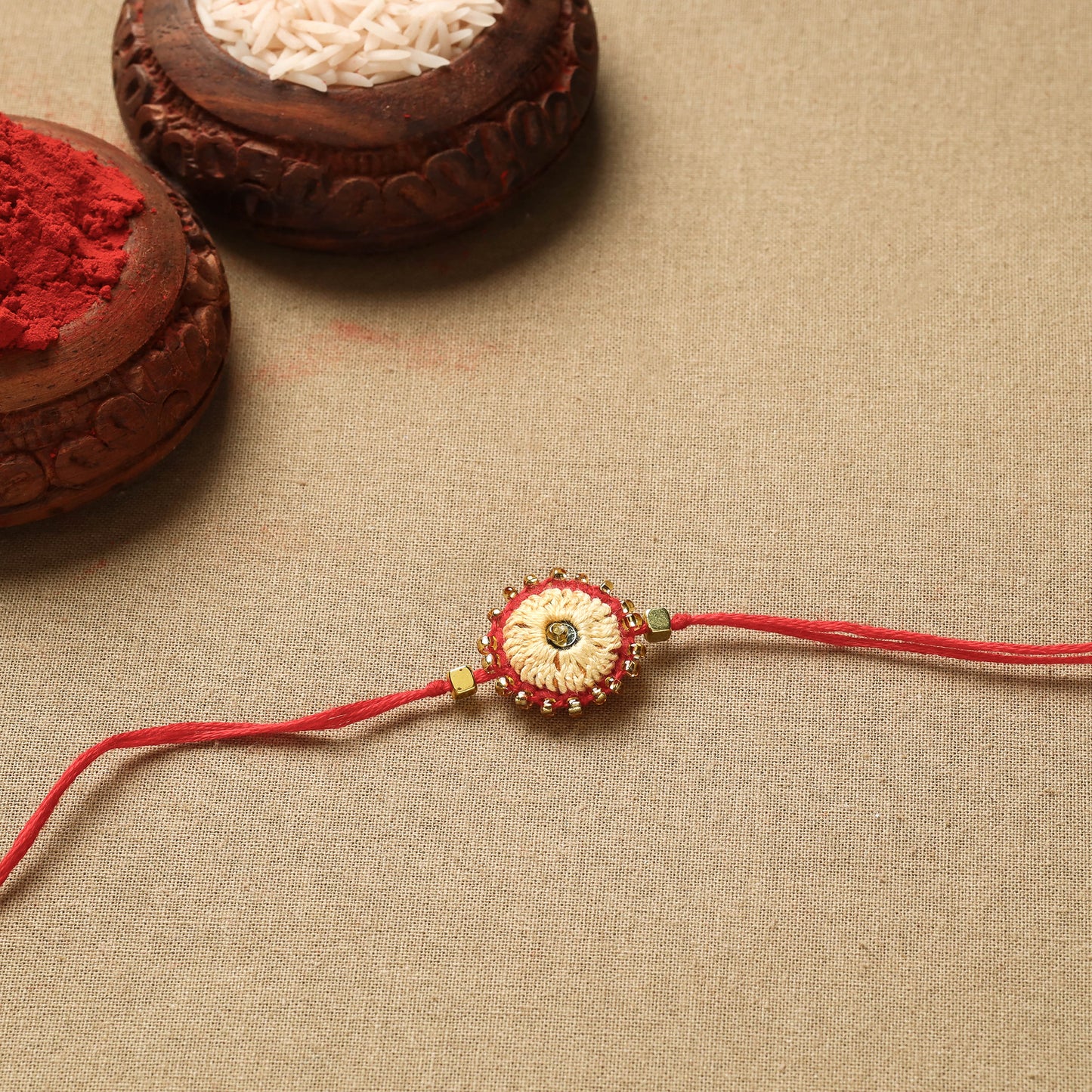 Buy Hand Embroidered Beadwork Leaf Sequin Rakhi Online at iTokri.com