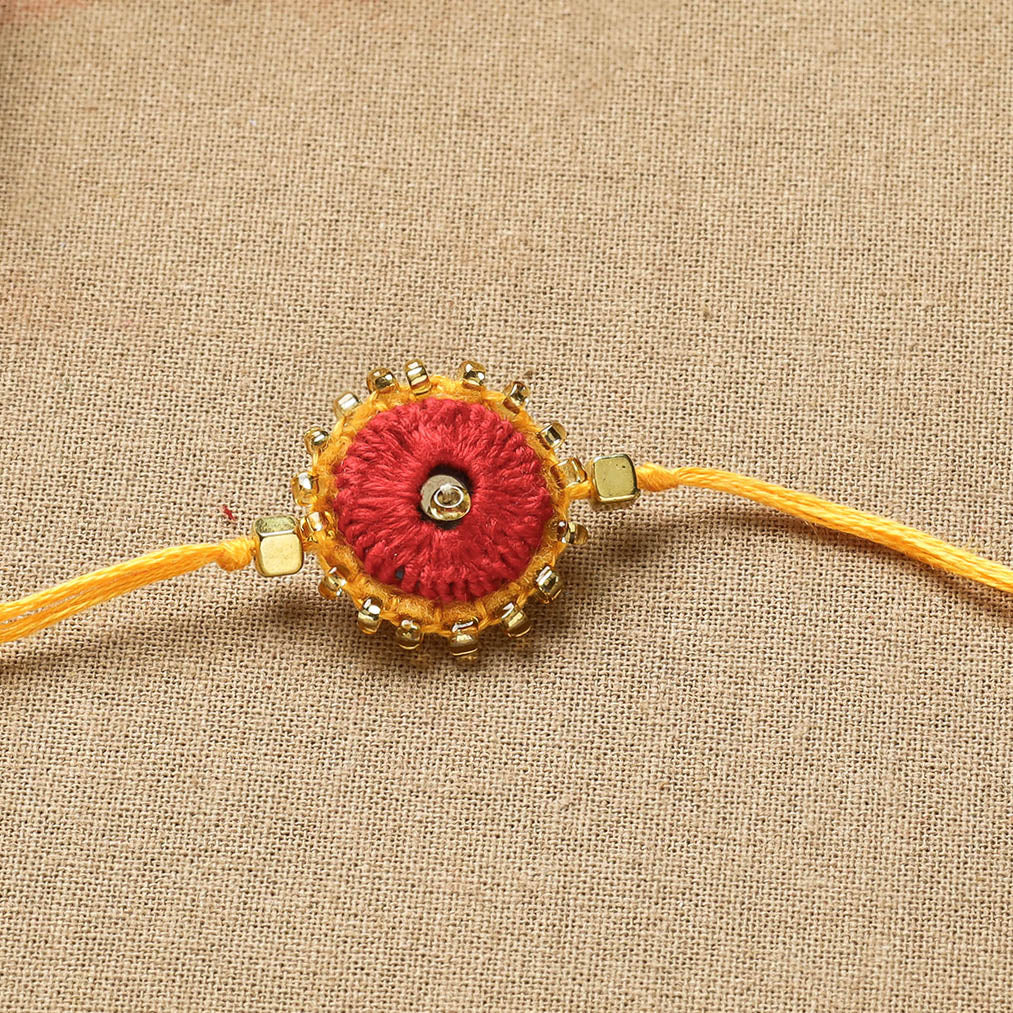 Buy Hand Embroidered Beadwork Leaf Sequin Rakhi Online at iTokri.com