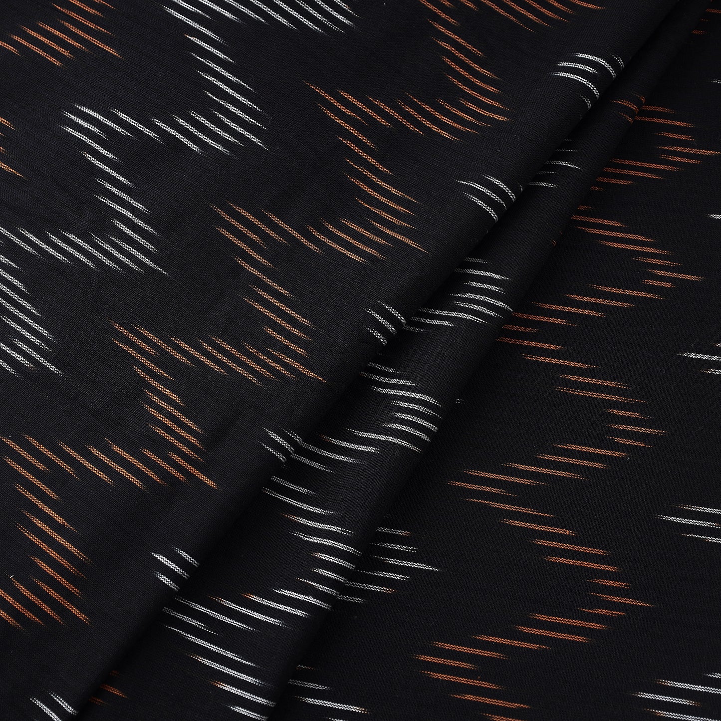 Dual Color Chevron On Black Pochampally Ikat Weave Cotton Fabric