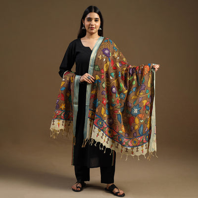 Pen Work Chanderi Silk Handpainted Kalamkari Dupatta