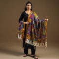 Purple Pen Work Chanderi Silk Handpainted Kalamkari Dupatta