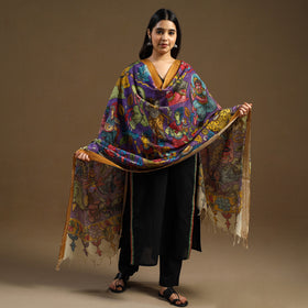 Purple Pen Work Chanderi Silk Handpainted Kalamkari Dupatta