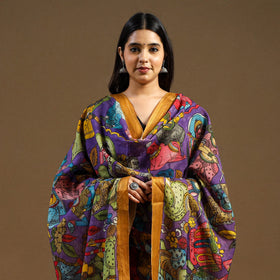 Purple Pen Work Chanderi Silk Handpainted Kalamkari Dupatta