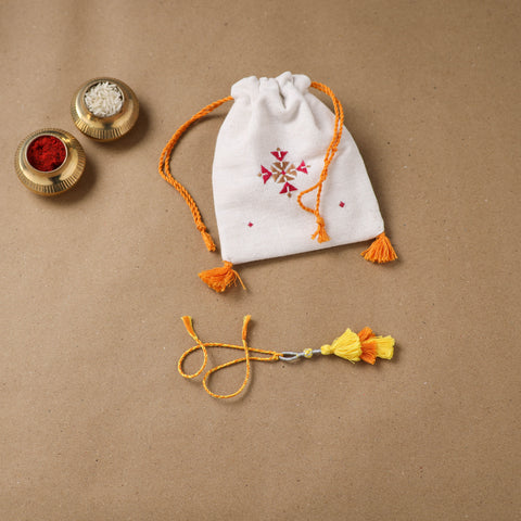 Anant Raksha Thread Work Lumba Rakhi with Soof Hand Embroidered Potli 43