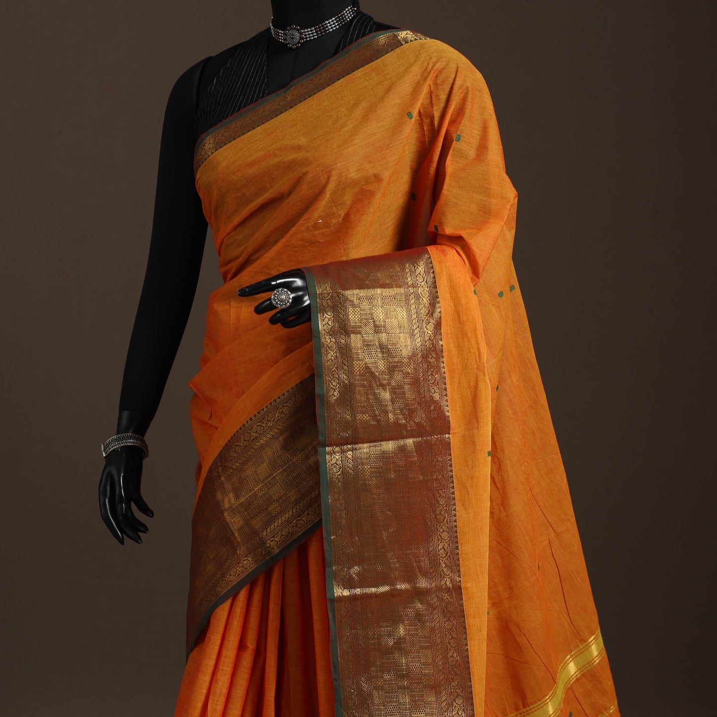 Orange - kandangi buti chettinad cotton saree with border