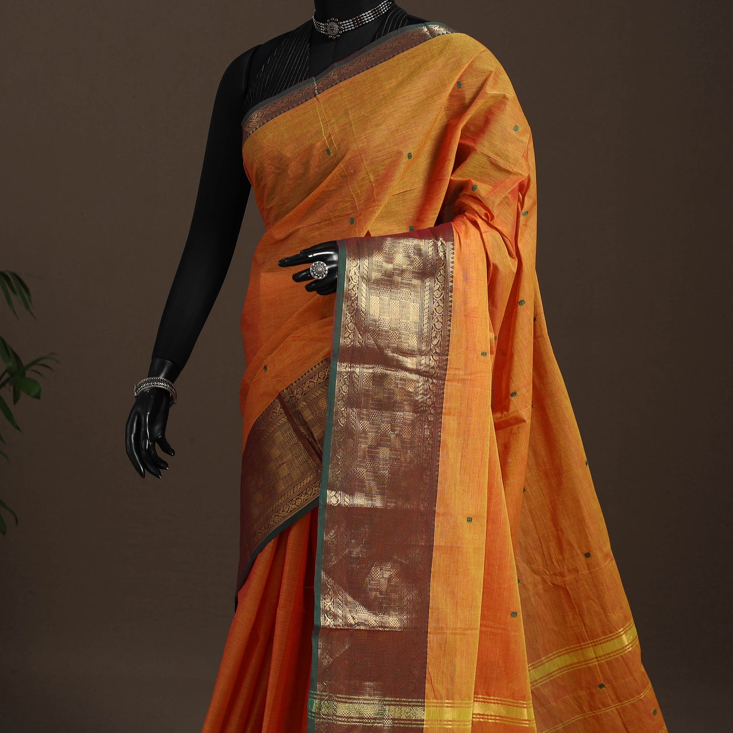 Orange - kandangi buti chettinad cotton saree with border