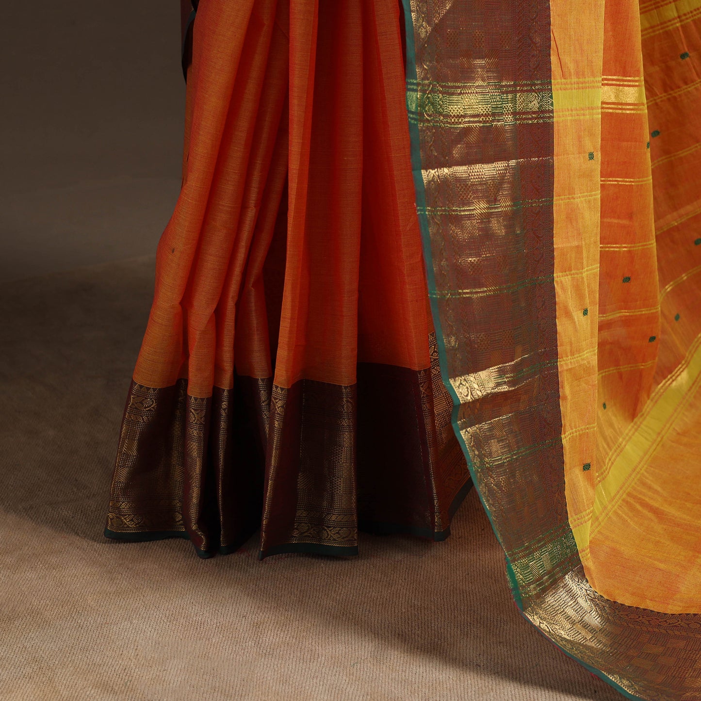 Orange - kandangi buti chettinad cotton saree with border