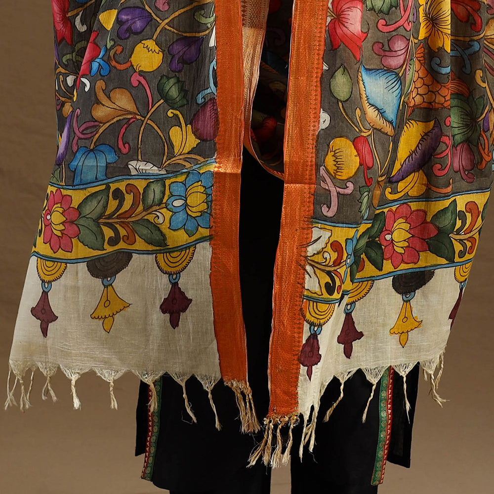 White - Original Gond Handpainted Handloom Chanderi Silk Dupatta 16