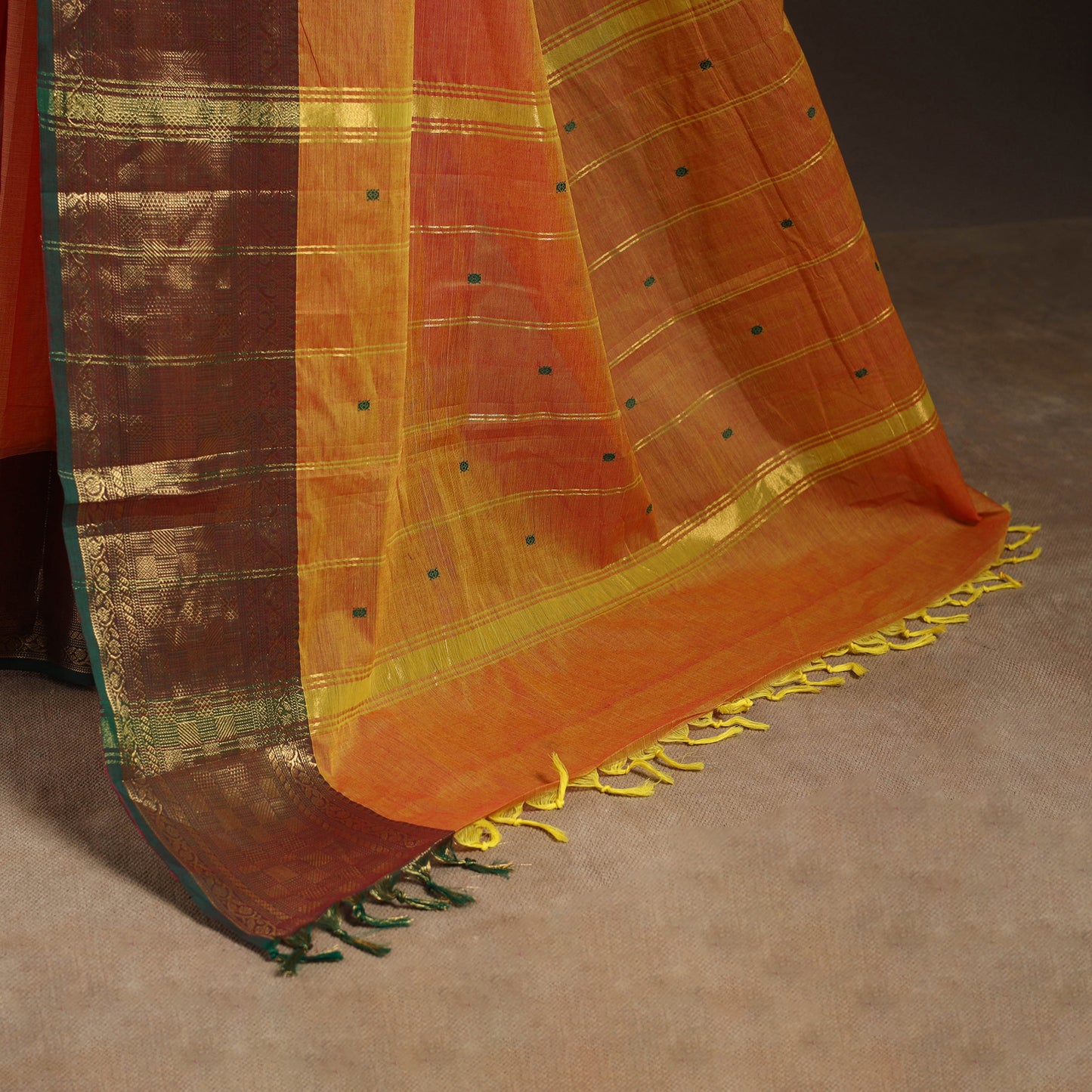 Orange - kandangi buti chettinad cotton saree with border