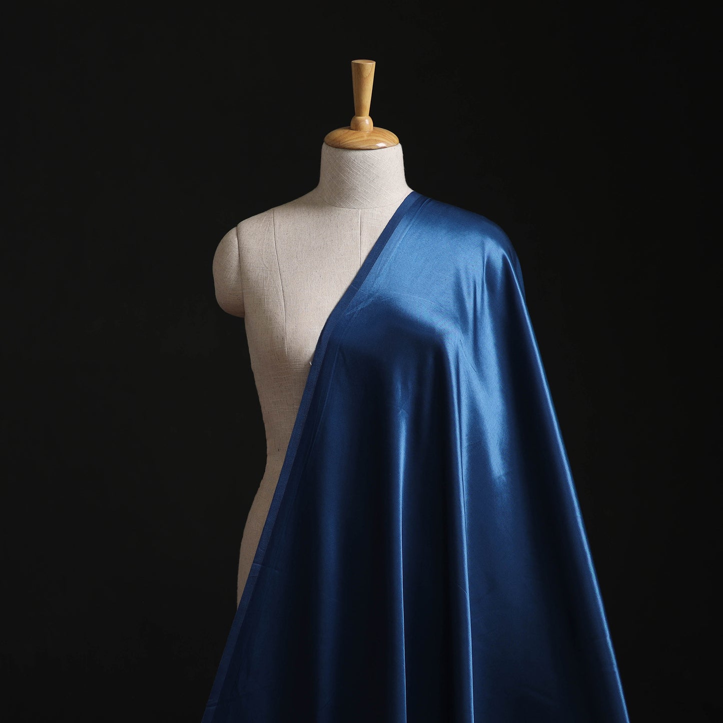 Blue - Pure Mashru Silk Plain Fabric (Width - 46 in) 08