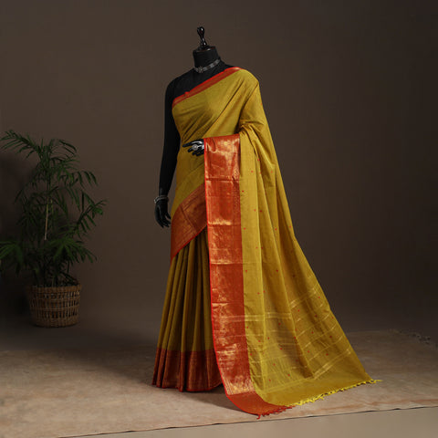 Yellow - kandangi buti chettinad cotton saree with border