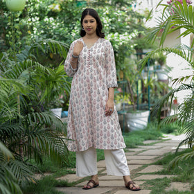 Buy Block Print Cotton A-Line Bagh Kurta for Women