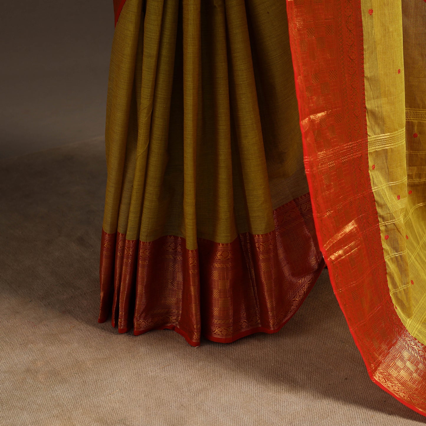 Yellow - kandangi buti chettinad cotton saree with border