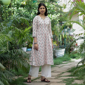Buy Block Print Cotton A-Line Bagh Kurta for Women