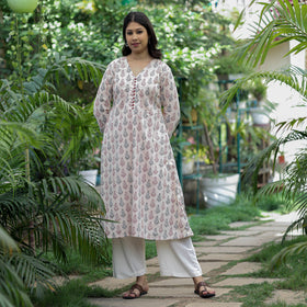 Buy Block Print Cotton A-Line Bagh Kurta for Women