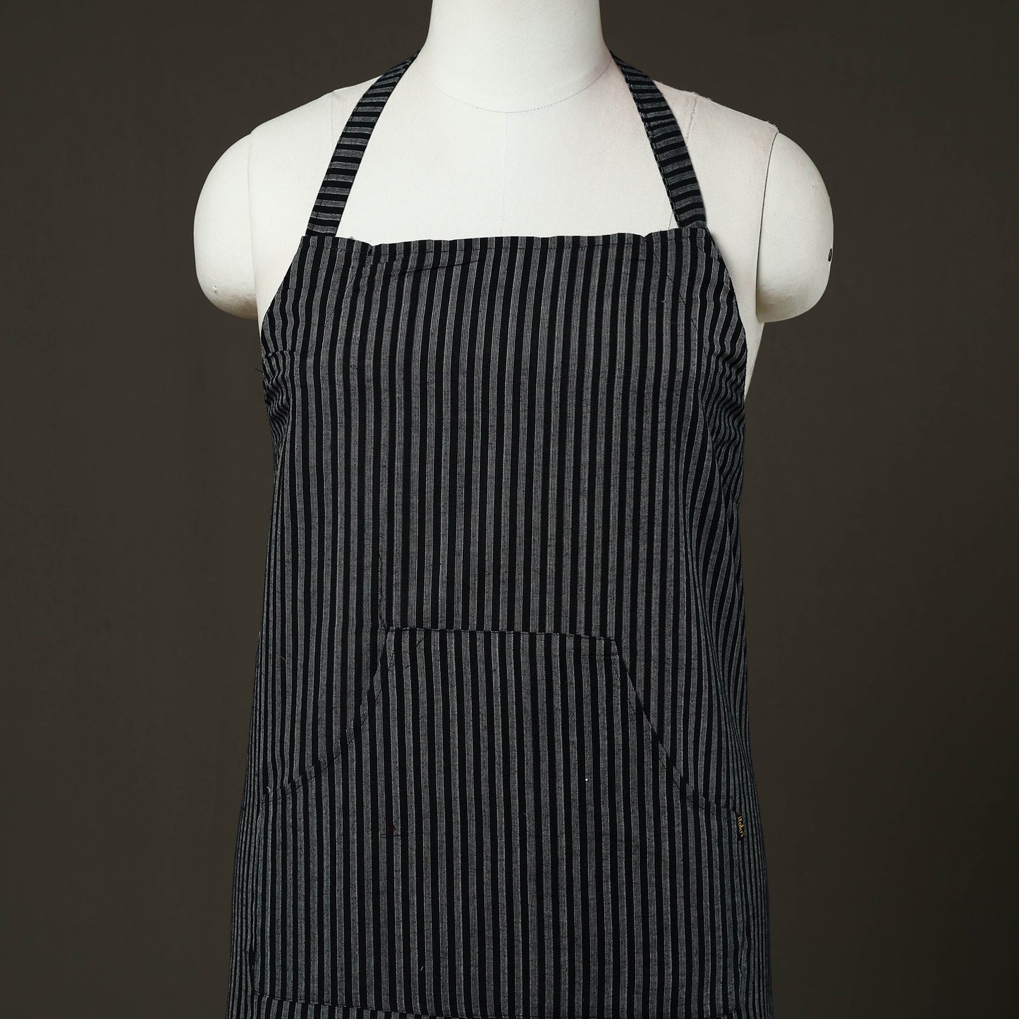 Black - jhiri handloom cotton apron with pocket 44