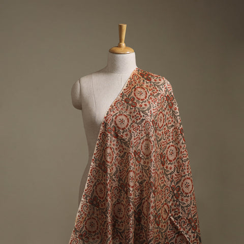 Handloom Chanderi Silk Natural Dyed Block Print Pedana Kalamkari Fabric 01