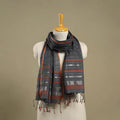 Grey Handloom Cotton Srikakulam Jamdani Stole with Tassels
