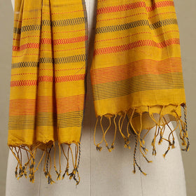 Yellow Handloom Cotton Srikakulam Jamdani Stole with Tassels