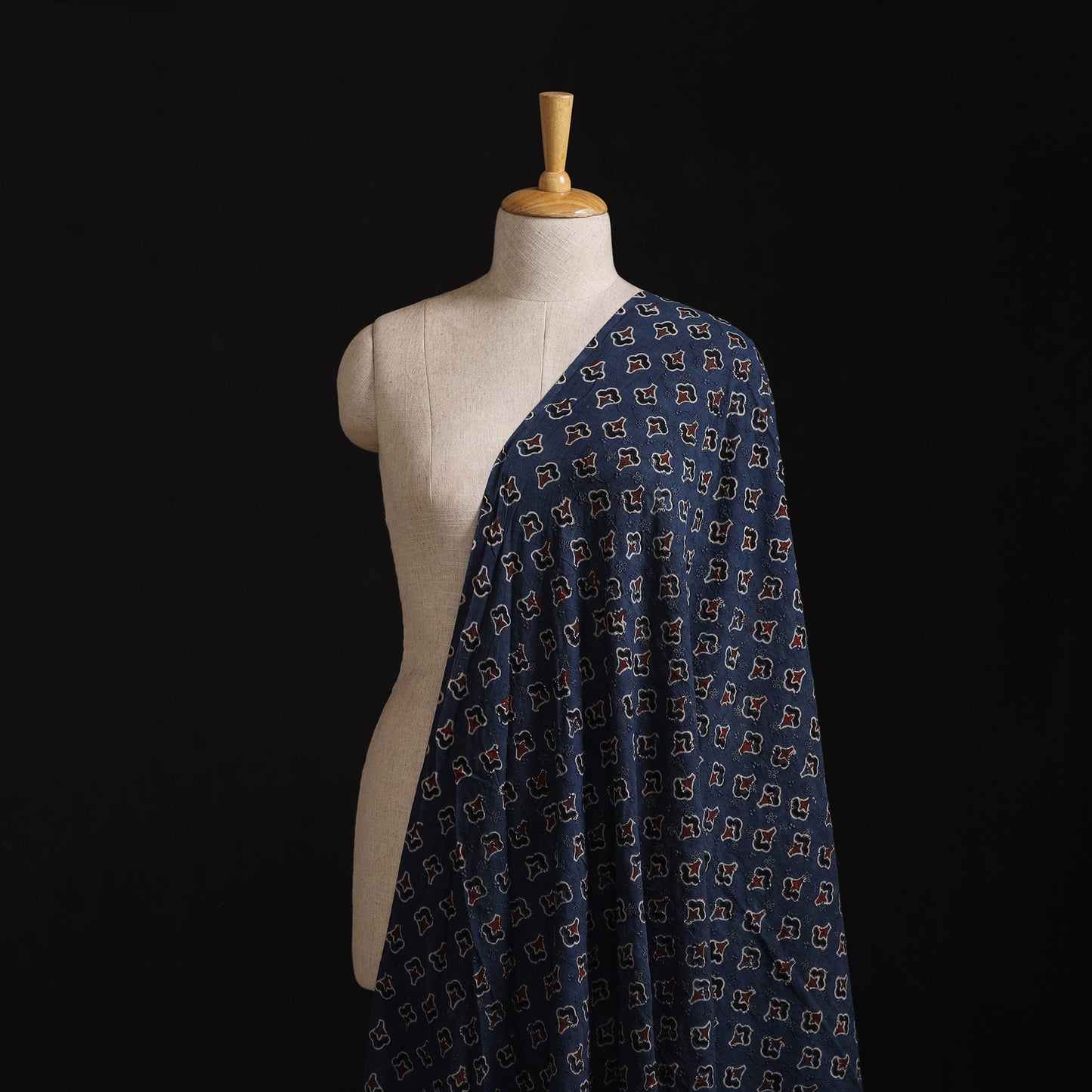 Natural Dyed Ajrakh Hand Block Print Cotton Hakoba Fabric 24