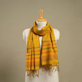Yellow Handloom Cotton Srikakulam Jamdani Stole with Tassels