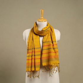 Yellow Handloom Cotton Srikakulam Jamdani Stole with Tassels