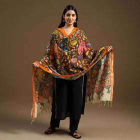 Pen Work Chanderi Silk Handpainted Kalamkari Dupatta
