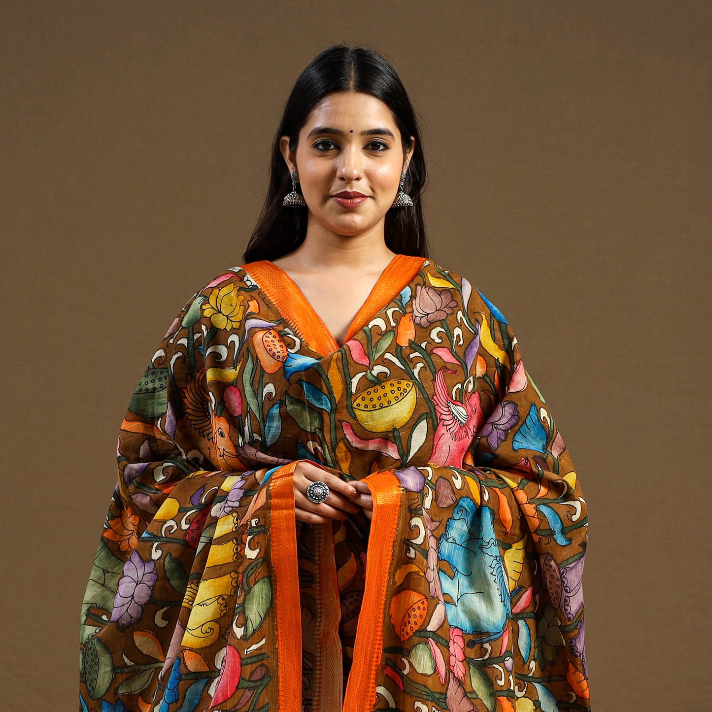 Pen Work Chanderi Silk Handpainted Kalamkari Dupatta