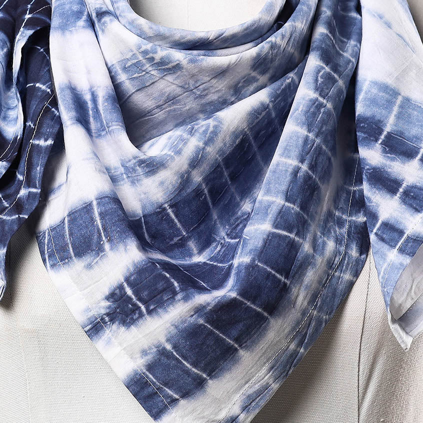 Blue - Shibori Tie-Dye Cotton Scarf