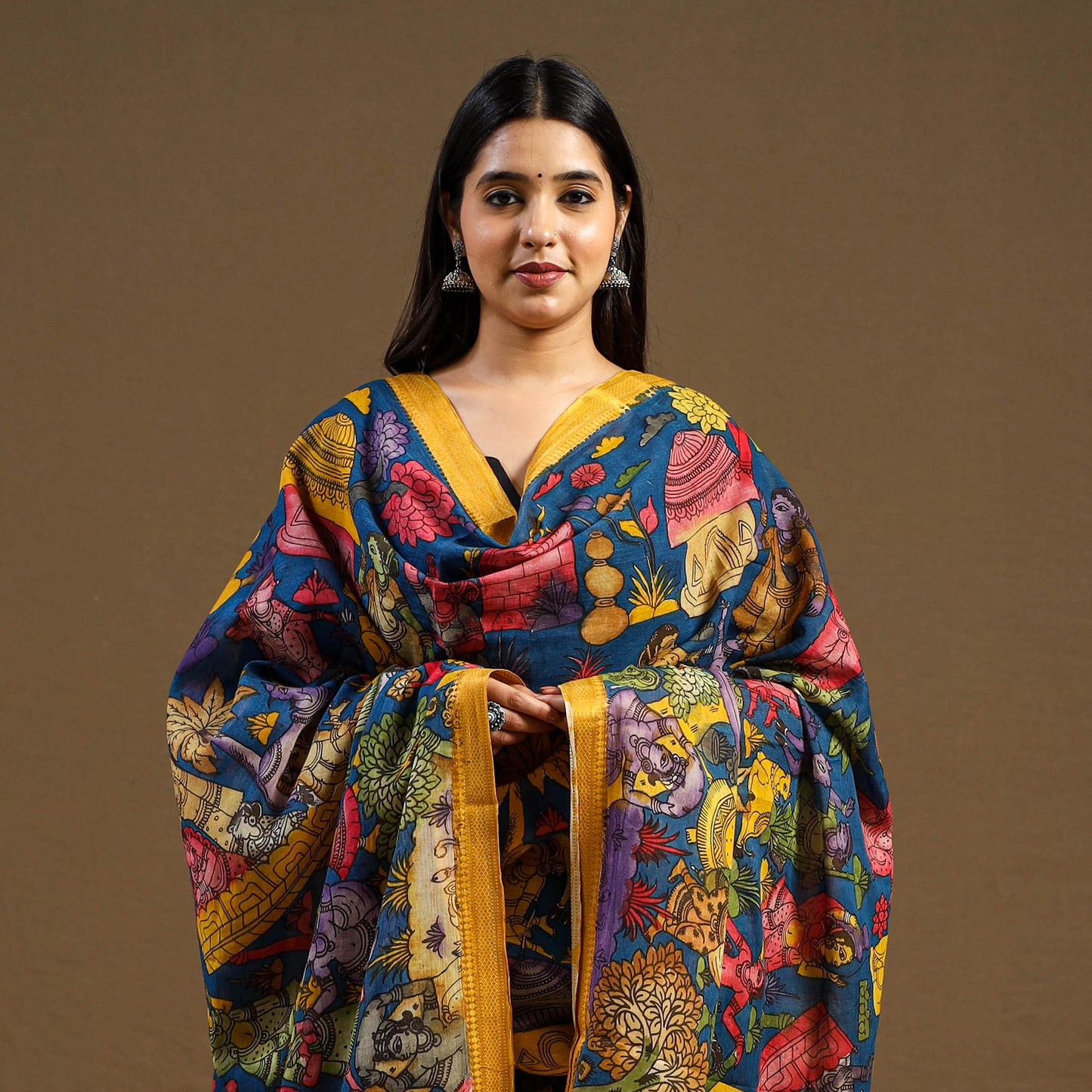 Pen Work Chanderi Silk Handpainted Kalamkari Dupatta