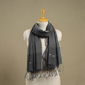 Handloom Cotton Grey Srikakulam Jamdani Stole with Tassels