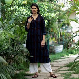 Dark Brown - Bagh Block Printed Cotton A-Line Kurta