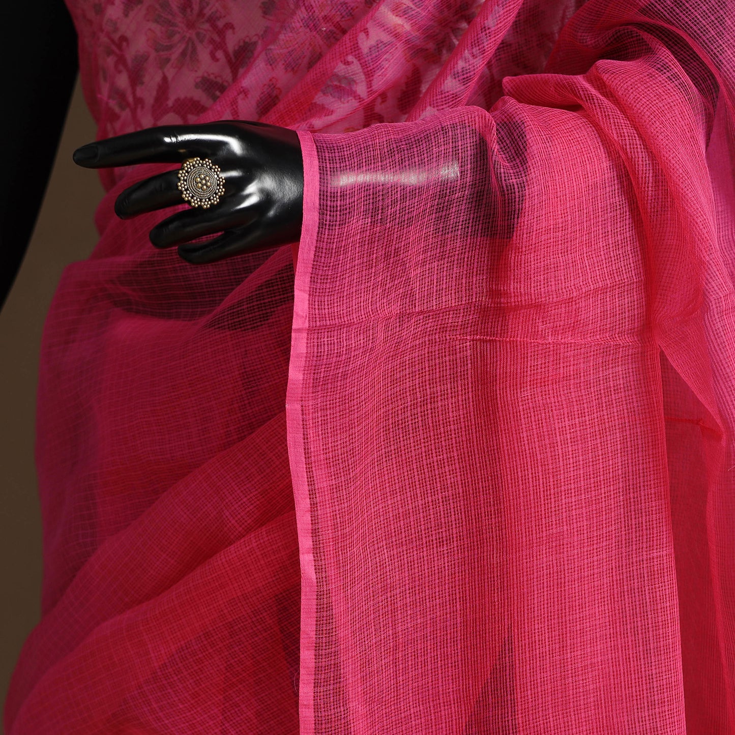 Pink Nazaakat Kota Doria Cotton Saree with Blouse and Jewellery