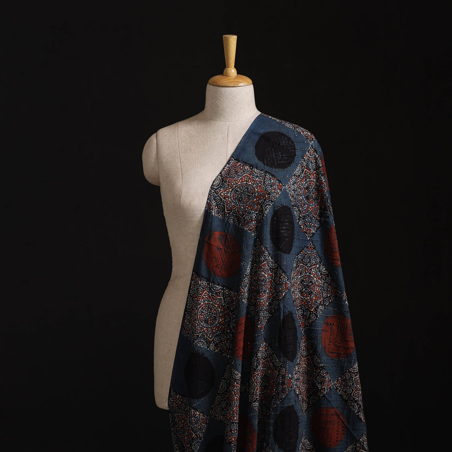 Natural Dyed Ajrakh Hand Block Print Cotton Hakoba Fabric 30