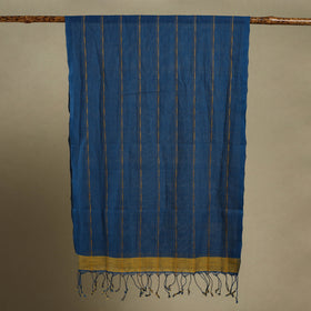 Blue Handloom Cotton Srikakulam Jamdani Stole with Tassels