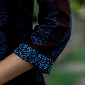 Dark Brown - Bagh Block Printed Cotton A-Line Kurta