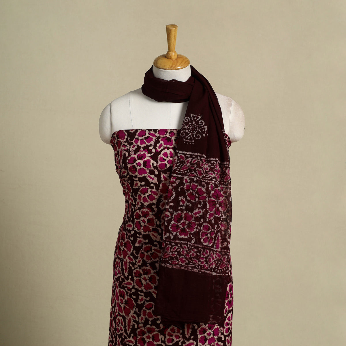 Pink 3pc Cotton Hand Batik Print Dress Material