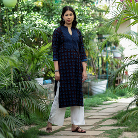 Buy Block Print Cotton Straight Bagh Kurta Online